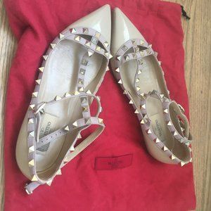Valentino Patent Rockstud Caged Ballet Flat Nude